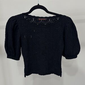 Galeria Tricot black knit puff sleeve crop top sz S